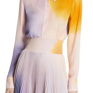 Women's A.L.C. Jayne Dip Dye Silk Long Sleeve Button Down Blouse Top Size 4 NWTS